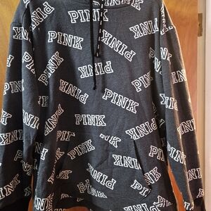 PINK Victoria's Secret Black Logo Womans Hoodie Size L